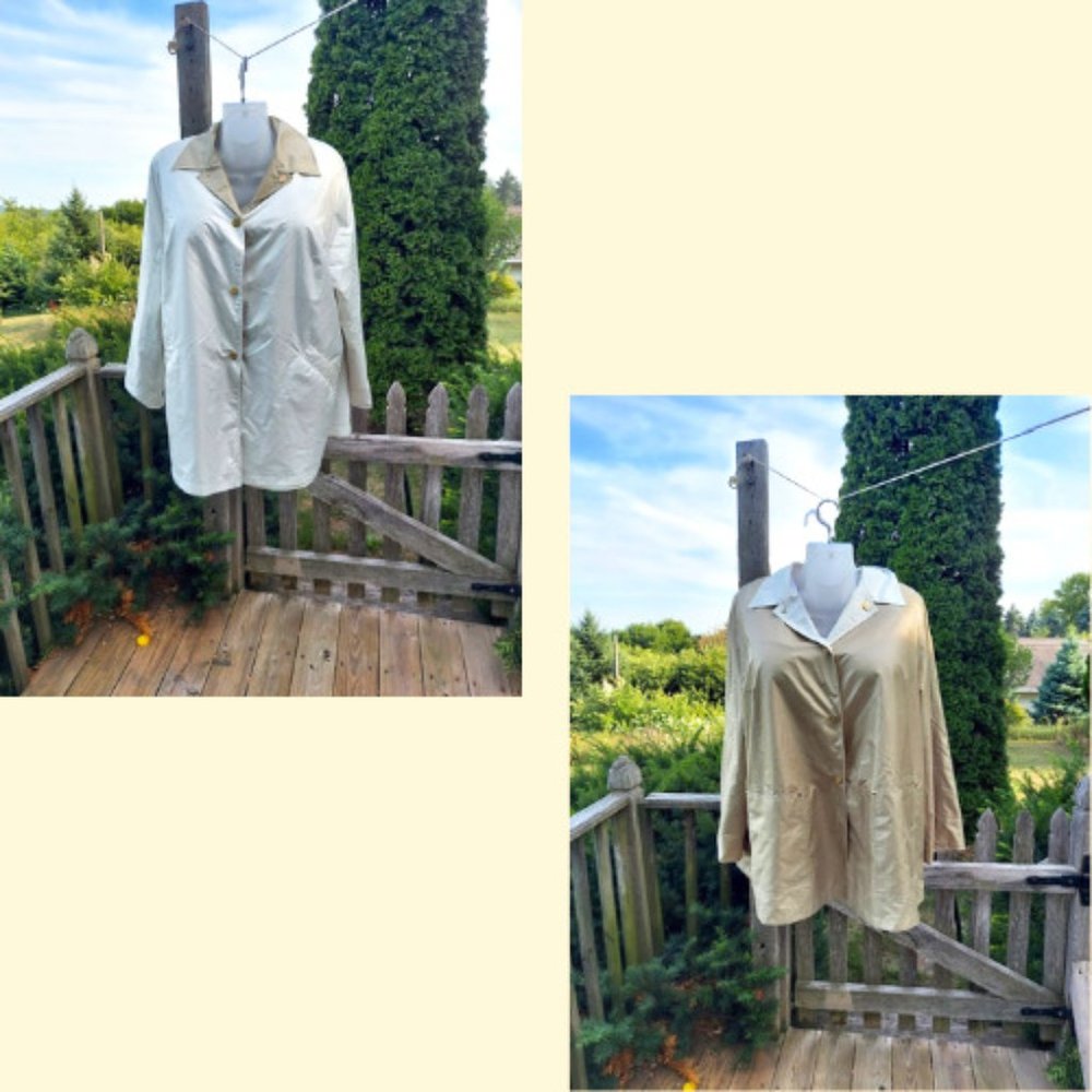 Rio Reversible 2-Way Button Down Collared Ivory and Gold Jacket - Plus Size 22